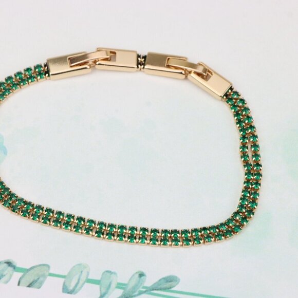 Rose Gold Bracelet with Green Stones, XPBL0679 - Picture 2 of 12